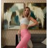 imageOQQ Womens 2 Piece Yoga Leggings Ribbed Seamless Workout High Waist Cross Over Athletic Exercise LeggingsPurple dry Rose