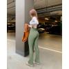 imageOQQ Womens 2 Piece Yoga Pants Ribbed Seamless Workout High Waist Bell Bottoms Flare LeggingsBlack pea Green