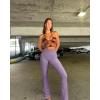 imageOQQ Womens 2 Piece Yoga Pants Ribbed Seamless Workout High Waist Bell Bottoms Flare LeggingsBlack taro Purple