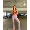 imageOQQ Womens 2 Piece Yoga Pants Ribbed Seamless Workout High Waist Bell Bottoms Flare LeggingsHide Pink darkgreen