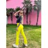 imageOQQ Womens 2 Piece Yoga Pants Ribbed Seamless Workout High Waist Bell Bottoms Flare LeggingsPurple yellow