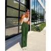 imageOQQ Womens 2 Piece Yoga Pants Ribbed Seamless Workout High Waist Cross Over Bell Bottoms Exercise Flare LeggingsBlack armygreen