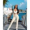 imageOQQ Womens 2 Piece Yoga Pants Ribbed Seamless Workout High Waist Cross Over Bell Bottoms Exercise Flare LeggingsBlack beige