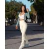 imageOQQ Womens 2 Piece Yoga Pants Ribbed Seamless Workout High Waist Cross Over Bell Bottoms Exercise Flare LeggingsBlack beige