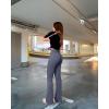imageOQQ Womens 2 Piece Yoga Pants Ribbed Seamless Workout High Waist Cross Over Bell Bottoms Exercise Flare LeggingsBlack grey Blue