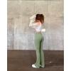 imageOQQ Womens 2 Piece Yoga Pants Ribbed Seamless Workout High Waist Cross Over Bell Bottoms Exercise Flare LeggingsBlack pea Green