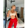 imageOQQ Womens 2 Piece Yoga Pants Ribbed Seamless Workout High Waist Cross Over Bell Bottoms Exercise Flare LeggingsBlack red