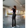 imageOQQ Womens 2 Piece Yoga Pants Ribbed Seamless Workout High Waist Cross Over Bell Bottoms Exercise Flare LeggingsBlack tea Leaf