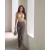 imageOQQ Womens 2 Piece Yoga Pants Ribbed Seamless Workout High Waist Cross Over Bell Bottoms Exercise Flare LeggingsBlack tea Leaf