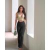 imageOQQ Womens 2 Piece Yoga Pants Ribbed Seamless Workout High Waist Cross Over Bell Bottoms Exercise Flare LeggingsCandypink black