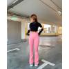 imageOQQ Womens 2 Piece Yoga Pants Ribbed Seamless Workout High Waist Cross Over Bell Bottoms Exercise Flare LeggingsCandypink black