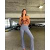 imageOQQ Womens 2 Piece Yoga Pants Ribbed Seamless Workout High Waist Cross Over Bell Bottoms Exercise Flare LeggingsSauerkraut blues