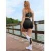 imageOQQ Womens 3 Piece High Waist Workout Shorts Butt Lifting Tummy Control Ruched Booty Smile Yoga Short PantsBlack Grey Plumred