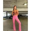imageOQQ Womens Flare Pants Ribbed Seamless Workout High Waist Bell Bottoms PantsCandypink