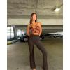 imageOQQ Womens Flare Pants Ribbed Seamless Workout High Waist Bell Bottoms PantsDarkbrown