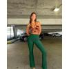 imageOQQ Womens Flare Pants Ribbed Seamless Workout High Waist Bell Bottoms PantsDarkgreen