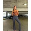 imageOQQ Womens Flare Pants Ribbed Seamless Workout High Waist Bell Bottoms PantsDarkgrey