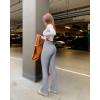 imageOQQ Womens Flare Pants Ribbed Seamless Workout High Waist Bell Bottoms PantsGrey