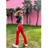imageOQQ Womens Flare Pants Ribbed Seamless Workout High Waist Bell Bottoms PantsRed