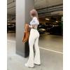 imageOQQ Womens Flared Pants High Waisted Yoga Leggings Stretchy Bell Buttom Wide LegBeige