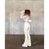 imageOQQ Womens Flared Pants High Waisted Yoga Leggings Stretchy Bell Buttom Wide LegBeige