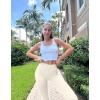 imageOQQ Womens Flared Pants High Waisted Yoga Leggings Stretchy Bell Buttom Wide LegBeige