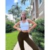 imageOQQ Womens Flared Pants High Waisted Yoga Leggings Stretchy Bell Buttom Wide LegDarkbrown
