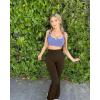 imageOQQ Womens Flared Pants High Waisted Yoga Leggings Stretchy Bell Buttom Wide LegDarkbrown