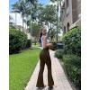 imageOQQ Womens Flared Pants High Waisted Yoga Leggings Stretchy Bell Buttom Wide LegDarkbrown