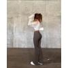 imageOQQ Womens Flared Pants High Waisted Yoga Leggings Stretchy Bell Buttom Wide LegTea Leaf