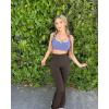 imageOQQ Womens Flared Pants High Waisted Yoga Leggings Stretchy Bell Buttom Wide LegTea Leaf