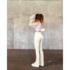 imageOQQ Womens Flared Pants Ribbed Cross Over High Waist Bell Bottoms Lounge Travel PantsBeige