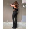 imageOQQ Womens Flared Pants Ribbed Cross Over High Waist Bell Bottoms Lounge Travel PantsBlack