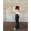 imageOQQ Womens Flared Pants Ribbed Cross Over High Waist Bell Bottoms Lounge Travel PantsBlack
