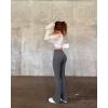 imageOQQ Womens Flared Pants Ribbed Cross Over High Waist Bell Bottoms Lounge Travel PantsDarkgrey