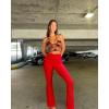 imageOQQ Womens Flared Pants Ribbed Cross Over High Waist Bell Bottoms Lounge Travel PantsRed