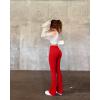 imageOQQ Womens Flared Pants Ribbed Cross Over High Waist Bell Bottoms Lounge Travel PantsRed