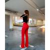 imageOQQ Womens Flared Pants Ribbed Cross Over High Waist Bell Bottoms Lounge Travel PantsRed