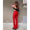 imageOQQ Womens Flared Pants Ribbed Cross Over High Waist Bell Bottoms Lounge Travel PantsRed