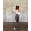imageOQQ Womens Flared Pants Ribbed Cross Over High Waist Bell Bottoms Lounge Travel PantsTea Leaf