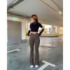 imageOQQ Womens Flared Pants Ribbed Cross Over High Waist Bell Bottoms Lounge Travel PantsTea Leaf