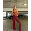 imageOQQ Womens Flared Pants Ribbed Cross Over High Waist Bell Bottoms Lounge Travel PantsWinered