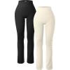 imageOQQ Womens 2 Piece Yoga Pants Ribbed Seamless Workout High Waist Cross Over Bell Bottoms Exercise Flare LeggingsBlack beige