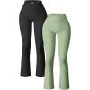 imageOQQ Womens 2 Piece Yoga Pants Ribbed Seamless Workout High Waist Cross Over Bell Bottoms Exercise Flare LeggingsBlack pea Green