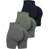 imageOQQ Womens 3 Piece High Waist Workout Shorts Butt Lifting Tummy Control Ruched Booty Smile Yoga Short PantsBlack Armygreen Grey