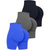 imageOQQ Womens 3 Piece High Waist Workout Shorts Butt Lifting Tummy Control Ruched Booty Smile Yoga Short PantsBlack Grey Blue