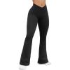 imageOQQ Womens Flared Pants Ribbed Cross Over High Waist Bell Bottoms Lounge Travel PantsBlack