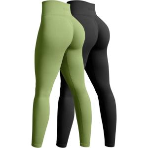 imageOQQ Womens 2 Piece Yoga Legging Seamless Workout High Waist Butt Liftings Athletic LeggingsBlack avocado Green