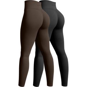 imageOQQ Womens 2 Piece Yoga Legging Seamless Workout High Waist Butt Liftings Athletic LeggingsBlack darkbrown