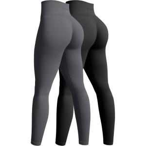 imageOQQ Womens 2 Piece Yoga Legging Seamless Workout High Waist Butt Liftings Athletic LeggingsBlack darkgrey